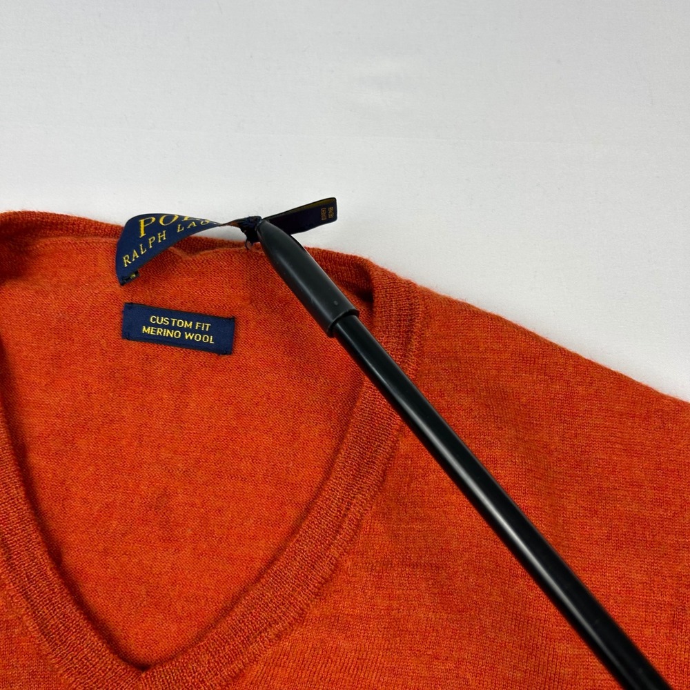 Polo Ralph Lauren Mens Orange Merino Wool V-Neck Sweater Custom‎ Fit Large L/G - Picture 5 of 11